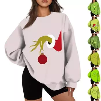 Женская повседневная мода с длинным рукавом и принтом, с круглым вырезом, свободная толстовка XXXL зелёный