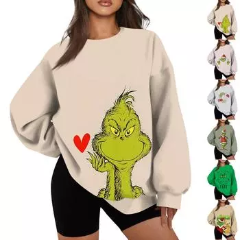 Женская повседневная мода с длинным рукавом и принтом, с круглым вырезом, свободная толстовка XXXL белый