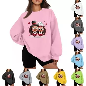 Женская повседневная мода с длинным рукавом и принтом, с круглым вырезом, свободная толстовка S коричневый