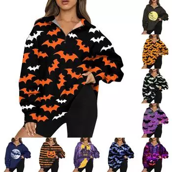 Женская повседневная мода с длинным рукавом и принтом, свободный свитшот на молнии XL