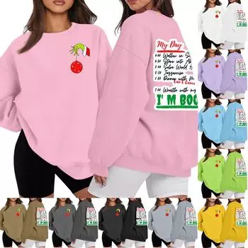 Женская повседневная мода с длинным рукавом и принтом, с круглым вырезом, свободная толстовка XXXL чёрный