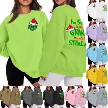 Женская повседневная мода с длинным рукавом и принтом, с круглым вырезом, свободная толстовка L чёрный