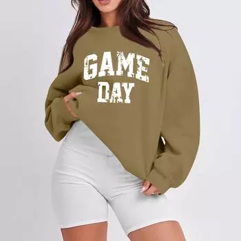 Женская повседневная мода с длинным рукавом и принтом, с круглым вырезом, свободная толстовка XL коричневый