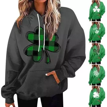 Женская повседневная мода с длинным рукавом St. Толстовка с капюшоном ко Дню Святого Патрика L
