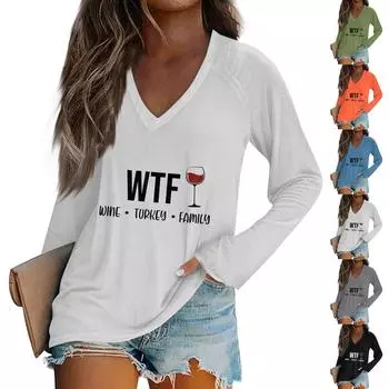 Женская повседневная мода с графическим принтом, винтажный повседневный принт, длинный рукав, V-образный вырез, пуловер, топ, блузка, Рождество L армия зеленый