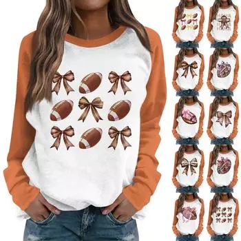 Женская повседневная мода с графическим принтом, винтажный повседневный принт, длинный рукав, О-образный вырез, пуловер, топ, блузка XXL оранжевый