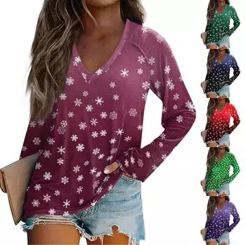 Женская повседневная мода с графическим принтом, винтажный повседневный принт, длинный рукав, V-образный вырез, пуловер, топ, блузка L