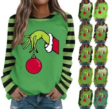 Женская повседневная мода с графическим принтом, винтажный повседневный принт, длинный рукав, О-образный вырез, пуловер, топ, блузка M чёрный