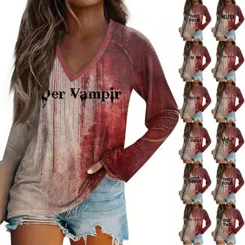 Женская повседневная мода с графическим принтом, винтажный повседневный принт, длинный рукав, О-образный вырез, пуловер, топ, блузка S розовый