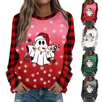 Женская повседневная мода с графическим принтом, винтажный повседневный принт, длинный рукав, О-образный вырез, пуловер, топ, блузка XL