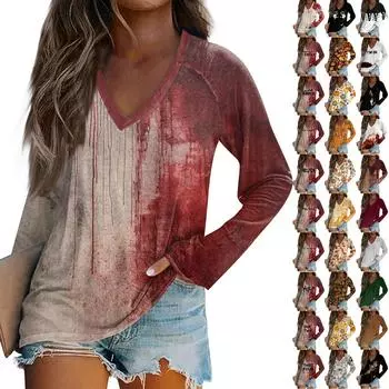 Женская повседневная мода с графическим принтом, винтажный повседневный принт, длинный рукав, О-образный вырез, пуловер, топ, блузка XXXL чёрный