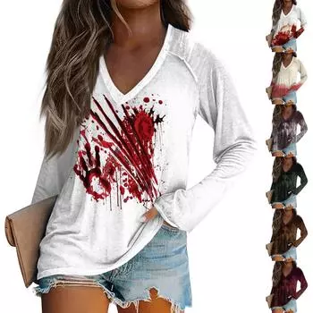 Женская повседневная мода с графическим принтом, винтажный повседневный принт, длинный рукав, О-образный вырез, пуловер, топ, блузка XL