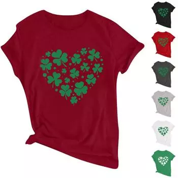 Женская повседневная мода с круглым вырезом и коротким рукавом. Футболка с принтом ко Дню Святого Патрика, топ-пуловер XXXL чёрный
