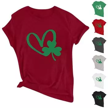 Женская повседневная мода с круглым вырезом и коротким рукавом. Футболка с принтом ко Дню Святого Патрика, топ-пуловер S зелёный