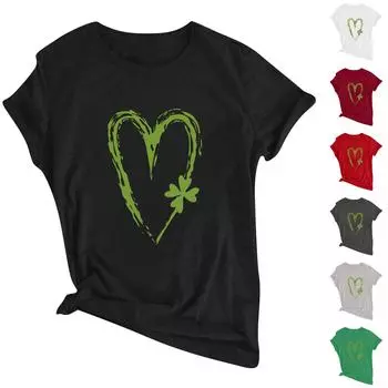 Женская повседневная мода с круглым вырезом и коротким рукавом. Футболка с принтом ко Дню Святого Патрика, топ-пуловер XL чёрный