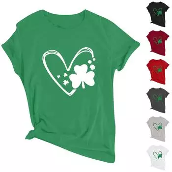 Женская повседневная мода с круглым вырезом и коротким рукавом. Футболка с принтом ко Дню Святого Патрика, топ-пуловер L винный