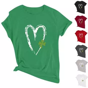 Женская повседневная мода с круглым вырезом и коротким рукавом. Футболка с принтом ко Дню Святого Патрика, топ-пуловер M зелёный