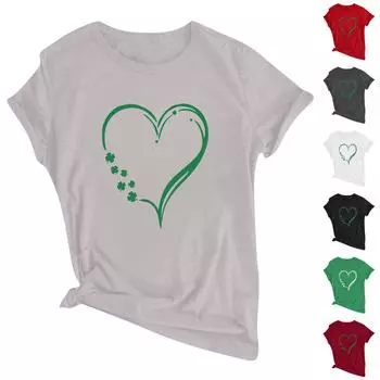 Женская повседневная мода с круглым вырезом и коротким рукавом. Футболка с принтом ко Дню Святого Патрика, топ-пуловер L винный