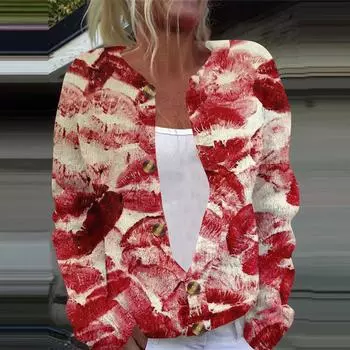 Женская повседневная мода с принтом, длинный рукав, кардиган, куртка на пуговицах L бежевый