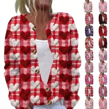 Женская повседневная мода с принтом, длинный рукав, кардиган, куртка на пуговицах L бежевый