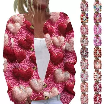 Женская повседневная мода с принтом, длинный рукав, кардиган, куртка на пуговицах S
