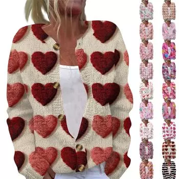 Женская повседневная мода с принтом, длинный рукав, кардиган, куртка на пуговицах S чёрный