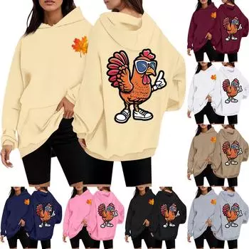 Женская повседневная мода с принтом Дня благодарения с длинным рукавом и капюшоном XL верблюд