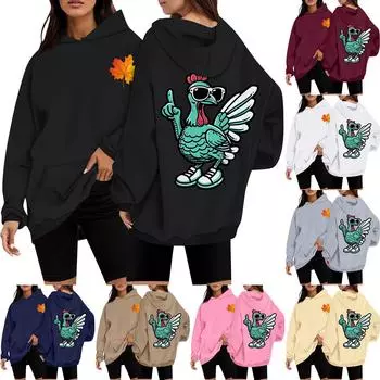 Женская повседневная мода с принтом Дня благодарения с длинным рукавом и капюшоном XXL белый