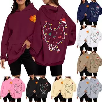 Женская повседневная мода с принтом Дня благодарения с длинным рукавом и капюшоном XXXL хаки