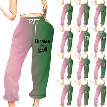 Женская повседневная мода с принтом ведьмы Повседневные брюки Спортивные брюки Брюки Брюки с эластичной резинкой на талии и шнурком Гетры с завязками L чёрный
