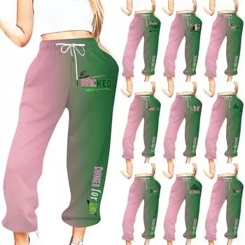 Женская повседневная мода с принтом ведьмы Повседневные брюки Спортивные брюки Брюки Брюки с эластичной резинкой на талии и шнурком Гетры с завязками L армия зеленый