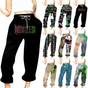 Женская повседневная мода с принтом ведьмы Повседневные брюки Спортивные брюки Брюки Брюки с эластичной резинкой на талии и шнурком Гетры с завязками L чёрный