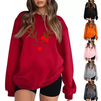 Женская повседневная мода с рождественским принтом, с длинным рукавом, круглым вырезом, толстовки, пуловеры, топы L чёрный