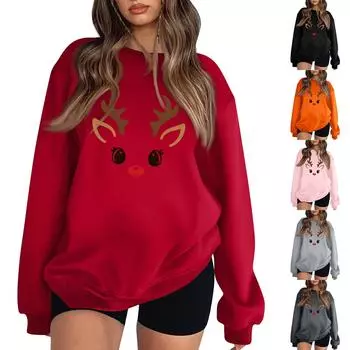 Женская повседневная мода с рождественским принтом, с длинным рукавом, круглым вырезом, толстовки, пуловеры, топы L чёрный