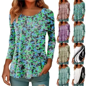 Женская повседневная мода с винтажным принтом, пуловер с длинным рукавом и круглым вырезом, блузка M жёлтый