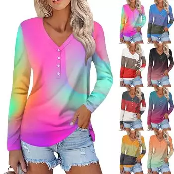 Женская повседневная мода Сексуальная удобная растительная цветочная печать с v-образным вырезом и пуговицами с длинным рукавом XXL шафрановый