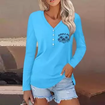 Женская повседневная мода сексуальный удобный пляжный стиль повседневный принт V-образный вырез пуговицы длинный рукав L