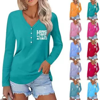 Женская повседневная мода сексуальный удобный пляжный стиль повседневный принт V-образный вырез пуговицы длинный рукав M