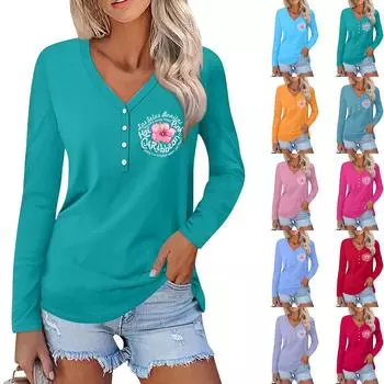 Женская повседневная мода сексуальный удобный пляжный стиль повседневный принт V-образный вырез пуговицы длинный рукав XL