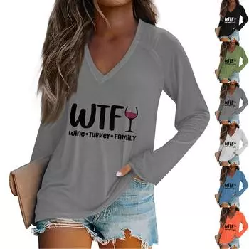 Женская повседневная мода снежинка напечатанный винтажный повседневный принт длинный рукав V-образный вырез пуловер топ блузка L чёрный