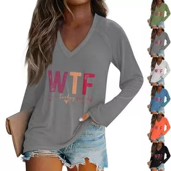 Женская повседневная мода снежинка напечатанный винтажный повседневный принт длинный рукав V-образный вырез пуловер топ блузка L синий