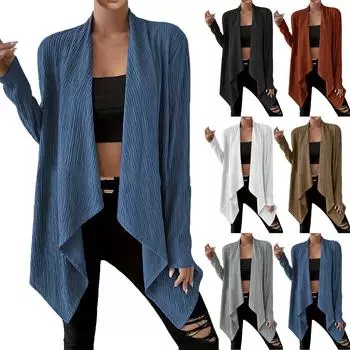 Женская повседневная мода темперамент свободный кардиган вязаный жакет L чёрный