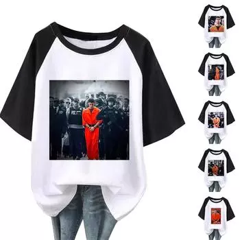 Женская повседневная мода, удобная футболка с принтом персонажа темперамента и рукавом реглан L