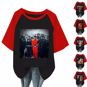 Женская повседневная мода, удобная футболка с принтом персонажа темперамента и рукавом реглан M коричневый