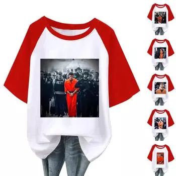 Женская повседневная мода, удобная футболка с принтом персонажа темперамента и рукавом реглан M