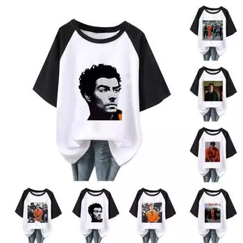 Женская повседневная мода, удобная футболка с принтом персонажа темперамента и рукавом реглан M коричневый