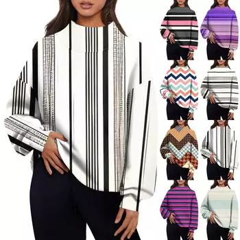 Женская повседневная мода, удобная свободная водолазка с разноцветным принтом, длинный рукав, свитер, топы XL чёрный