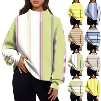 Женская повседневная мода, удобная свободная водолазка с разноцветным принтом, длинный рукав, свитер, топы XL белый