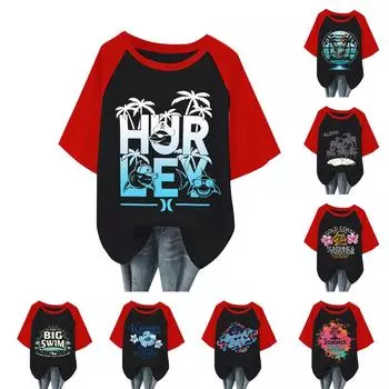 Женская повседневная мода, удобная, темпераментная, пляжная, с принтом «Океан», рукав реглан, футболка, топ L