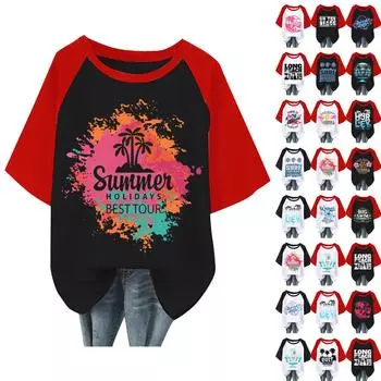 Женская повседневная мода, удобная, темпераментная, пляжная, с принтом «Океан», рукав реглан, футболка, топ L чёрный